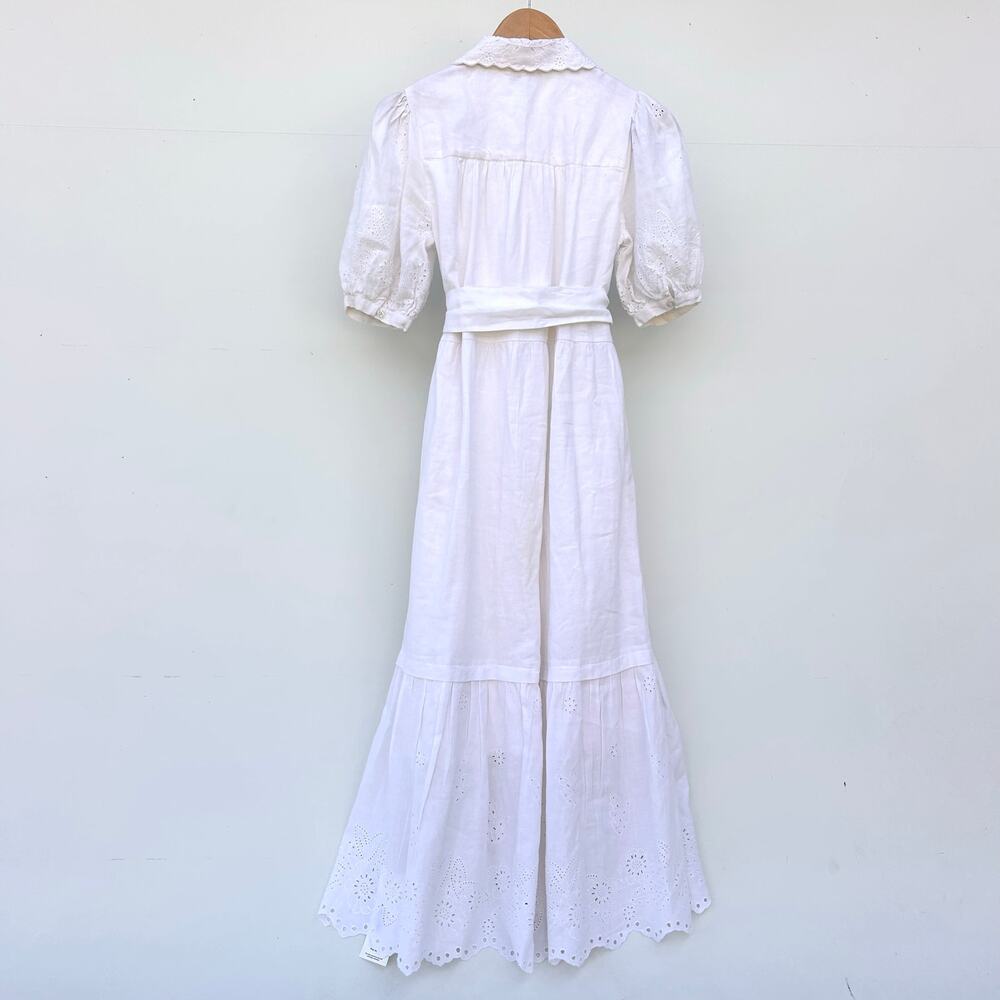 ME+EM Broderie Anglaise White Maxi Belted Puff Sleeve Dress Lace Cottage 0 - Picture 4 of 11